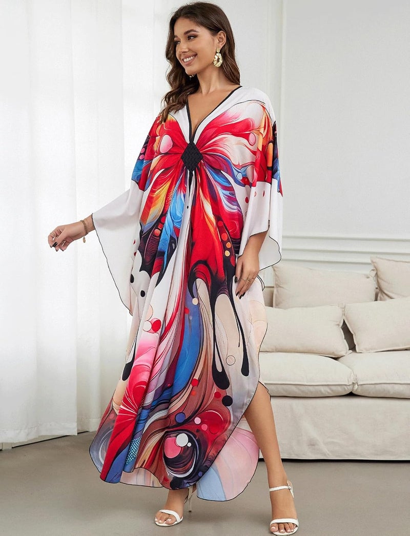 KECVOT Kaftan Dresses for Women Plus Size Batwing Sleeve Caftans Long Bathing Suit Cover Up Maxi Beach Dress Loungewear - Image 3